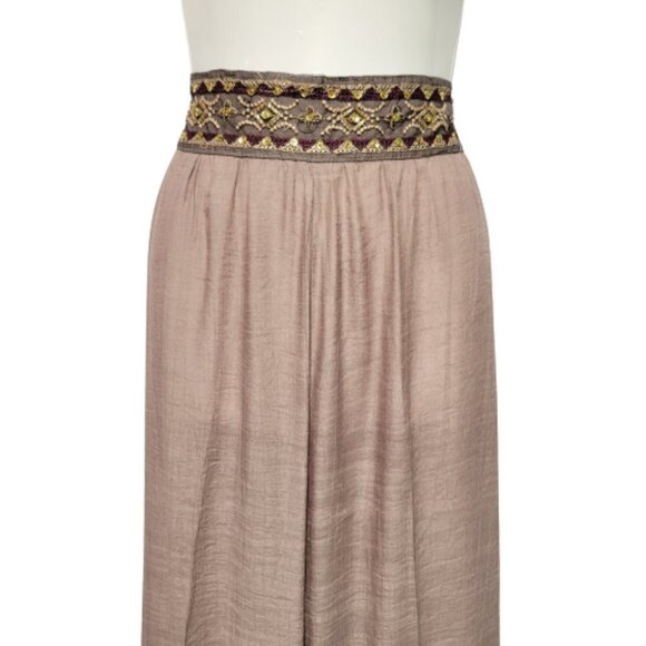 Solid Sand Brown Sheer Sequin Waistband Wide Leg Casual Pants - Picture 7 of 11